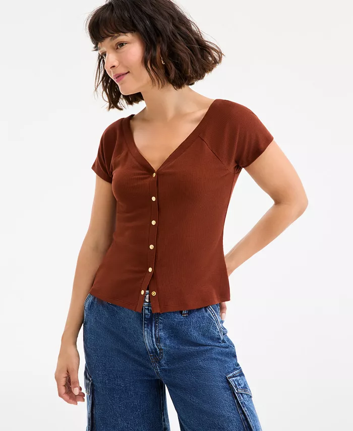 Женская футболка на пуговицах On 34th, коричневый
Женская футболка на пуговицах On 34th, коричневый