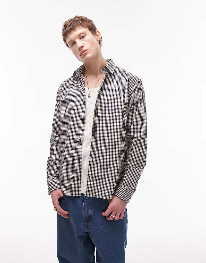 Рубашка Topman свободного кроя в клетку синего цвета 
Рубашка Topman свободного кроя в клетку синего цвета