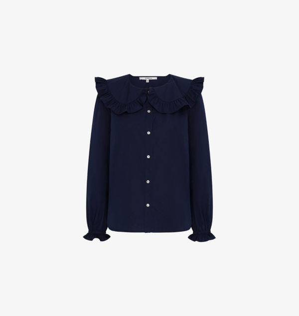 Воскресная хлопковая рубашка с воротником-оборкой Omnes, синий 
Воскресная хлопковая рубашка с воротником-оборкой Omnes, синий