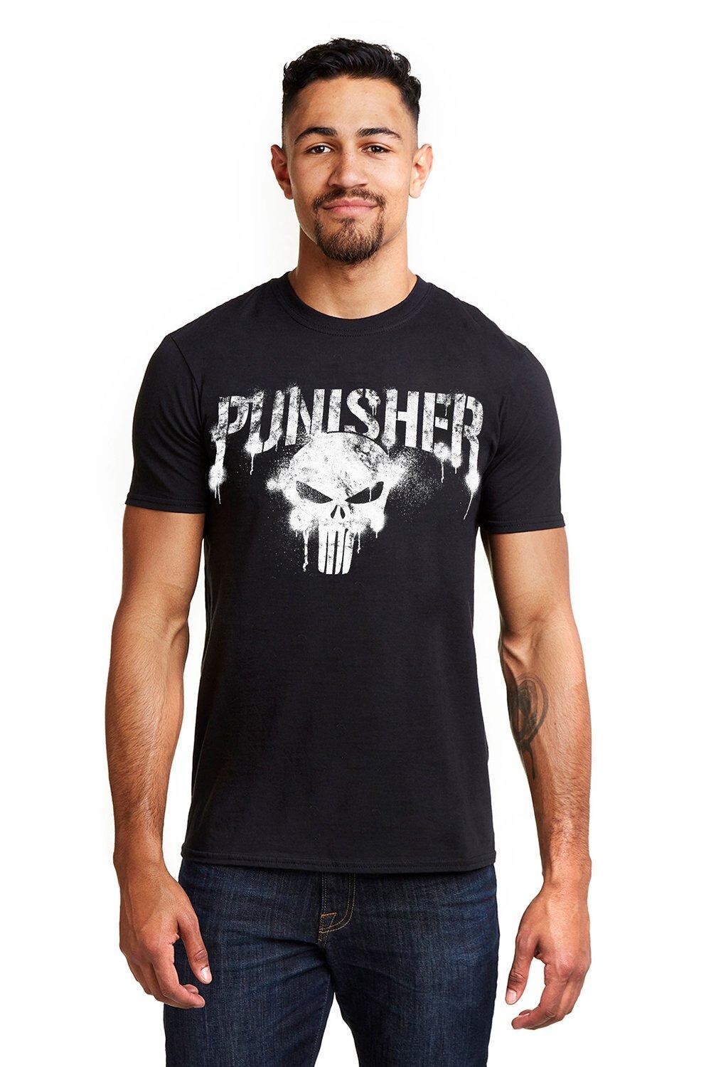 Хлопковая футболка Punisher с надписью Marvel, черный 
Хлопковая футболка Punisher с надписью Marvel, черный