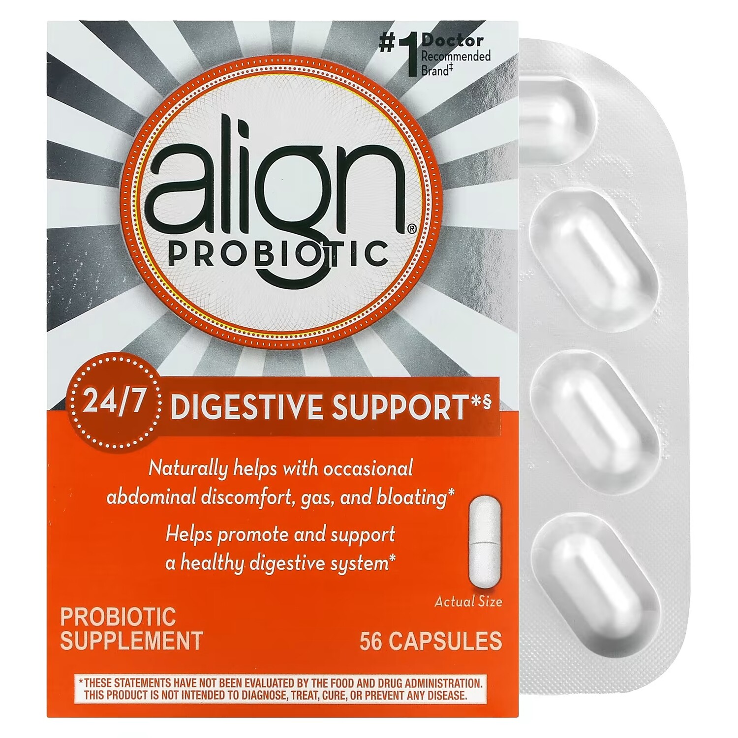 Align Probiotics Поддержка пищеварения 24/7, 56 капсул
Align Probiotics Поддержка пищеварения 24/7, 56 капсул