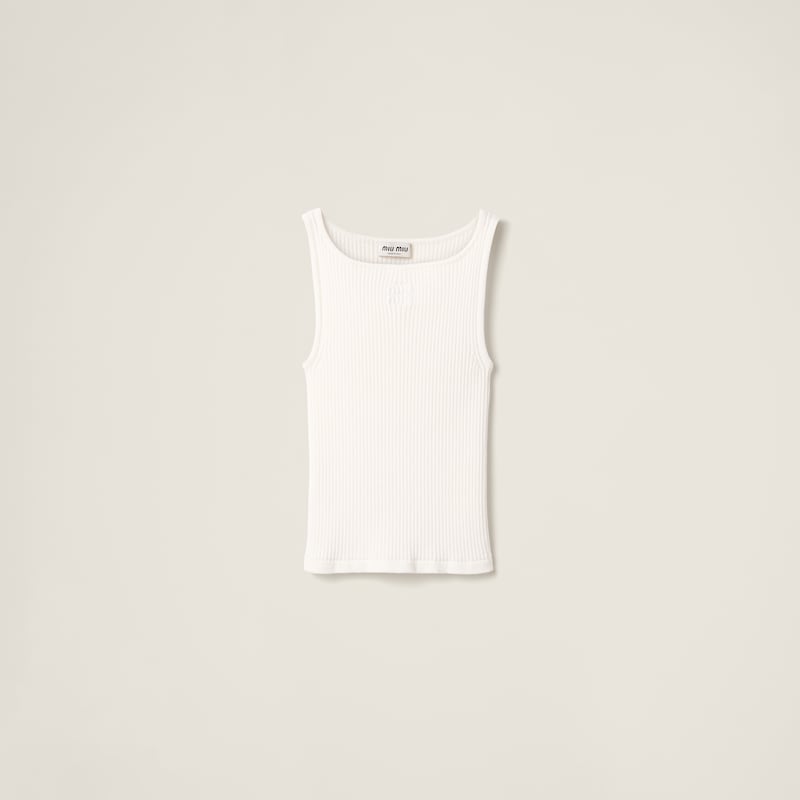 Шерстяная трикотажная майка в рубчик Miu Miu, белый
Шерстяная трикотажная майка в рубчик Miu Miu, белый