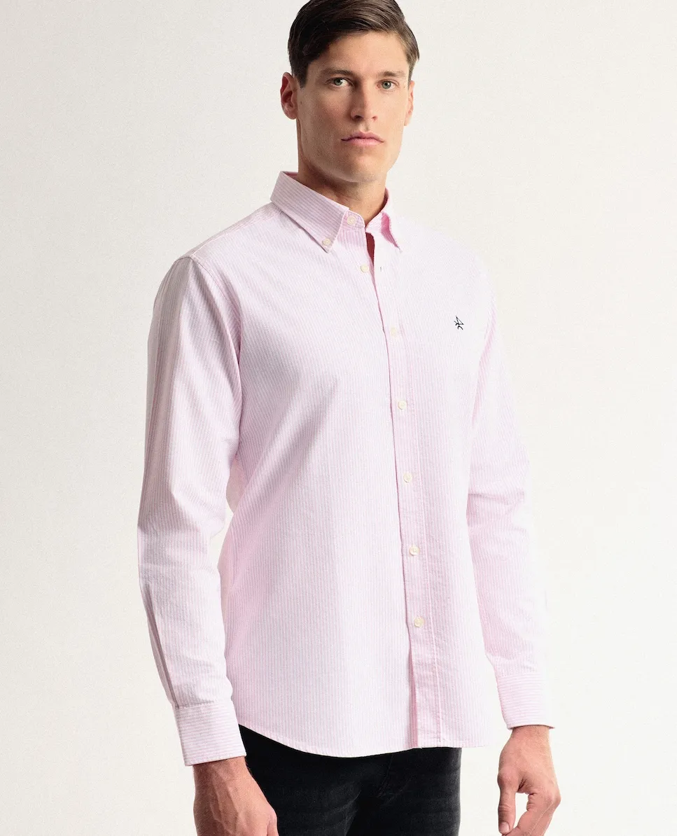 Классическая мужская рубашка из оксфордского хлопка в розовую полоску Valecuatro, розовый 
Классическая мужская рубашка из оксфордского хлопка в розовую полоску Valecuatro, розовый