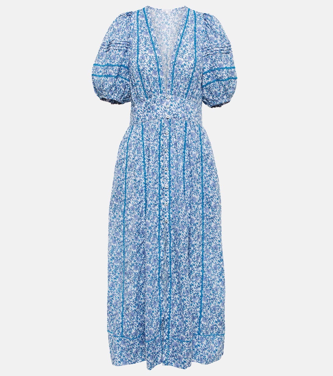 Платье миди с цветочным принтом Reine Poupette St Barth, Blue Mistral 
Платье миди с цветочным принтом Reine Poupette St Barth, Blue Mistral