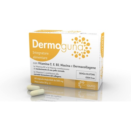 Exoguna DermoGUNA 60 капсул - диетическая добавка с витаминами C, E, B2, ниацином и дермаколлагеном
Exoguna DermoGUNA 60 капсул - диетическая добавка с витаминами C, E, B2, ниацином и дермаколлагеном