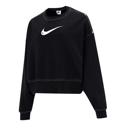 Свитер sportswear swoosh logo embroidered loose knit short round neck pullover black hoodie Nike, черный 
Свитер sportswear swoosh logo embroidered loose knit short round neck pullover black hoodie Nike, черный