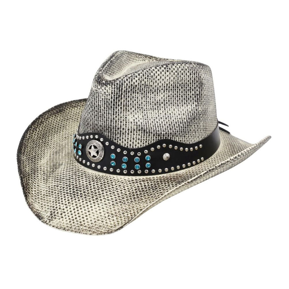 FASHNZFAB Шляпа в стиле вестерн из искусственной кожи с бирюзовыми заклепками в виде металлических звезд
FASHNZFAB Шляпа в стиле вестерн из искусственной кожи с бирюзовыми заклепками в виде металлических звезд