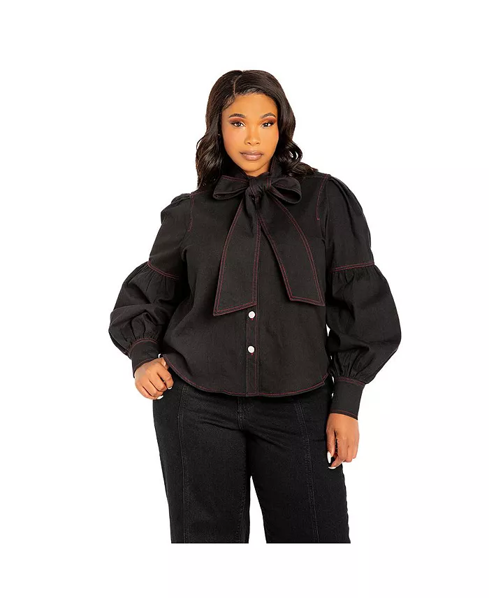 Женская джинсовая блузка больших размеров с бантом на вороте и рукавами-буфами Buxom Couture, черный
Женская джинсовая блузка больших размеров с бантом на вороте и рукавами-буфами Buxom Couture, черный