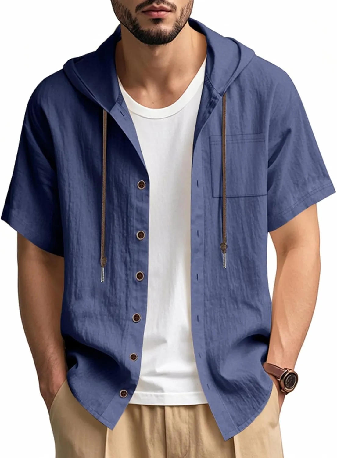 Мужская хлопковая льняная толстовка с коротким рукавом и капюшоном
Мужская хлопковая льняная толстовка с коротким рукавом и капюшоном