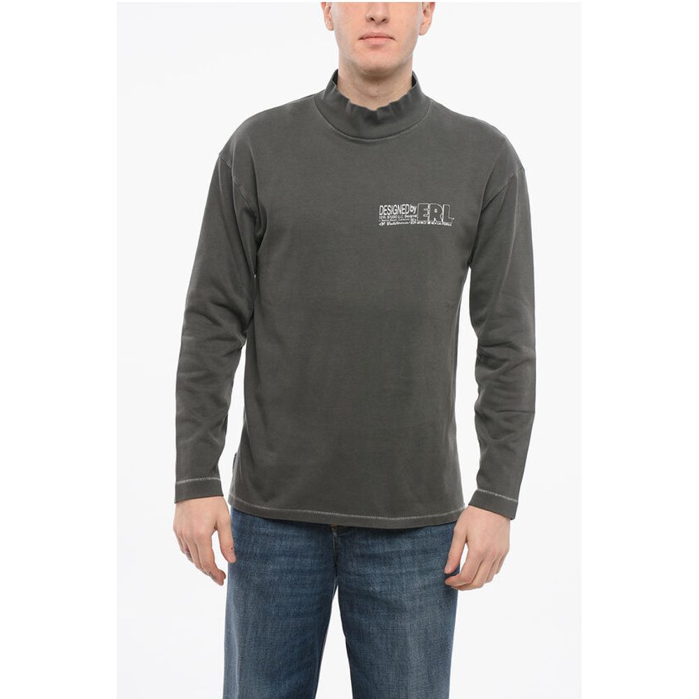 Свитшот из начесаного хлопка с воротником-стойкой и контрастным принтом Erl, Gray 
Свитшот из начесаного хлопка с воротником-стойкой и контрастным принтом Erl, Gray