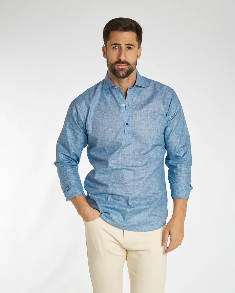 Мужская льняная рубашка классического кроя гладкая синего цвета Spagnolo, синий
Мужская льняная рубашка классического кроя гладкая синего цвета Spagnolo, синий