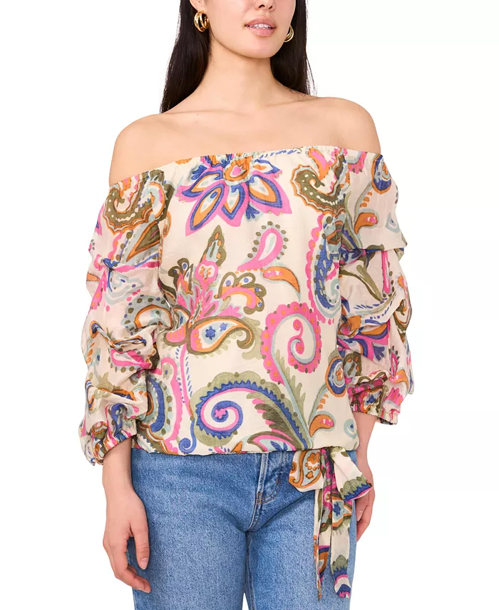 Женская блуза с принтом пейсли, с открытыми плечами, пузырчатыми рукавами 3/4 длины и завязкой спереди Vince Camuto, мультиколор
Женская блуза с принтом пейсли, с открытыми плечами, пузырчатыми рукавами 3/4 длины и завязкой спереди Vince Camuto, мультиколор
