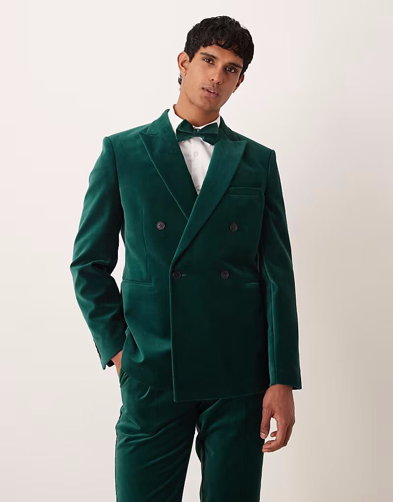 Двубортный пиджак из хлопкового бархата Asos Design, изумрудный
Двубортный пиджак из хлопкового бархата Asos Design, изумрудный