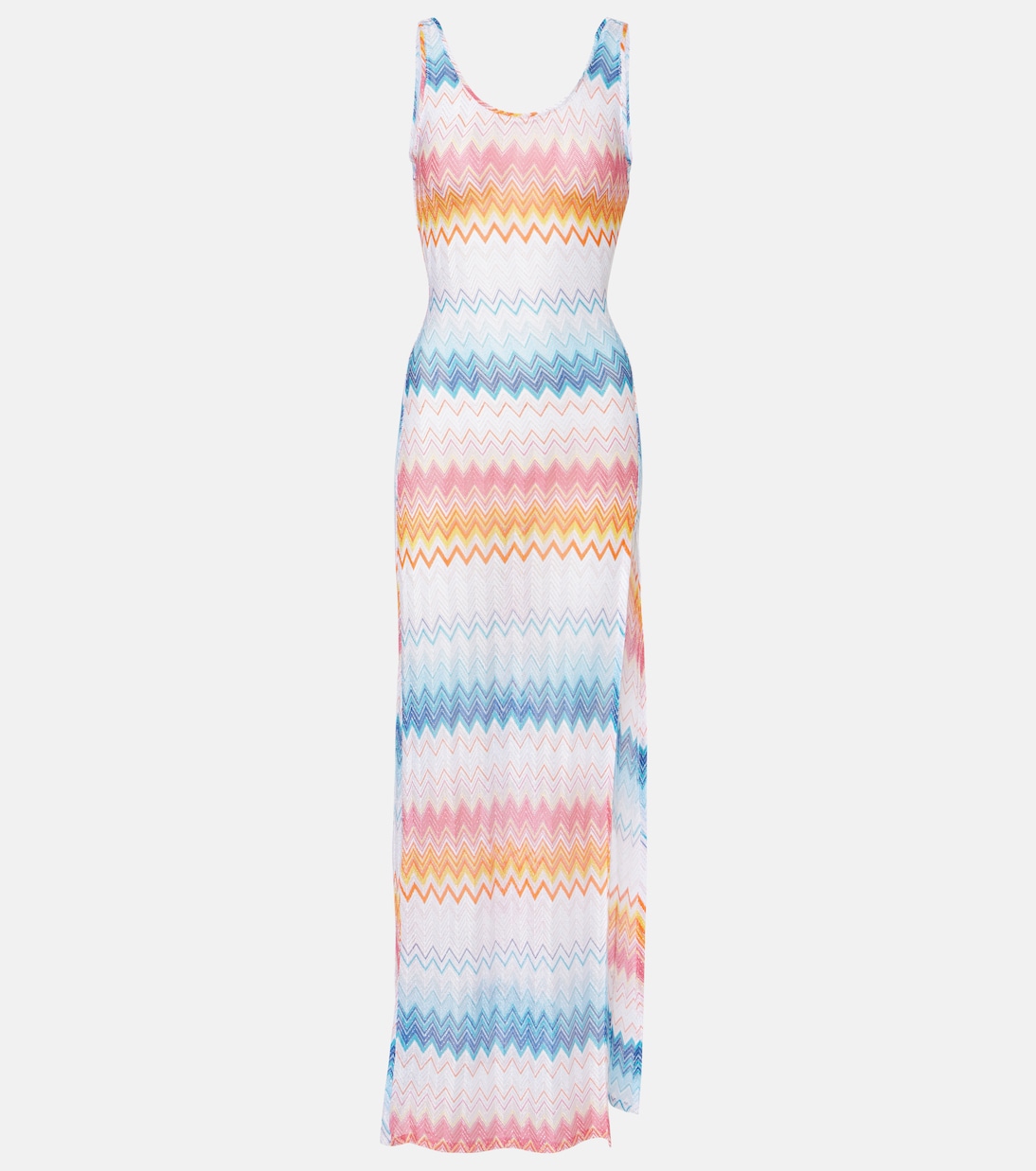 Пляжное платье зигзаг из ламе Missoni, Multicolor Shaded Fucsia Blue 
Пляжное платье зигзаг из ламе Missoni, Multicolor Shaded Fucsia Blue
