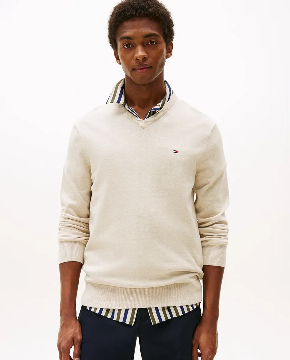 Мужской однотонный хлопковый свитер с V-образным вырезом Tommy Hilfiger, бежевый
Мужской однотонный хлопковый свитер с V-образным вырезом Tommy Hilfiger, бежевый