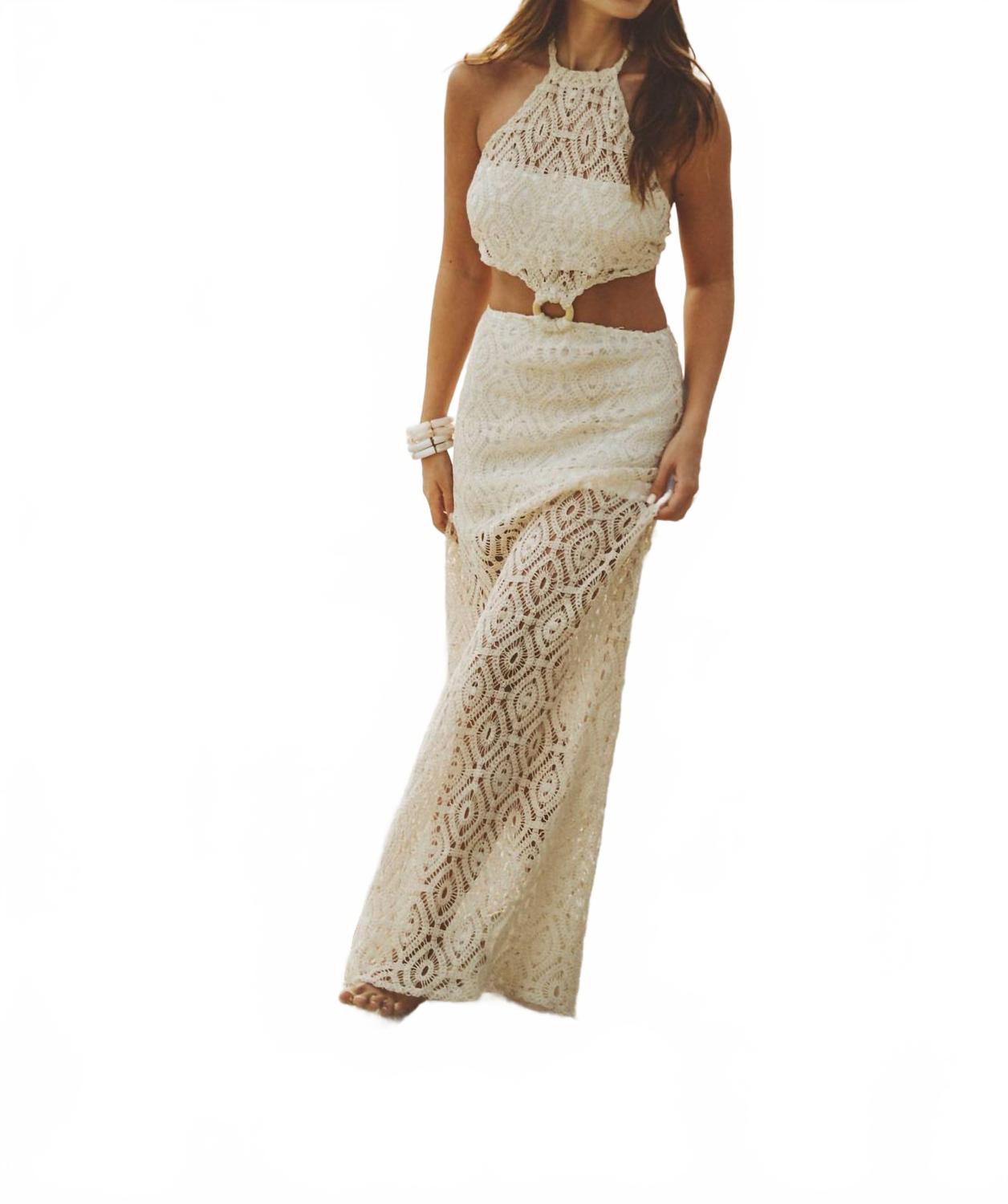 Женское платье макси Kai с кружевной вязкой в белом цвете SOAH
Женское платье макси Kai с кружевной вязкой в белом цвете SOAH
