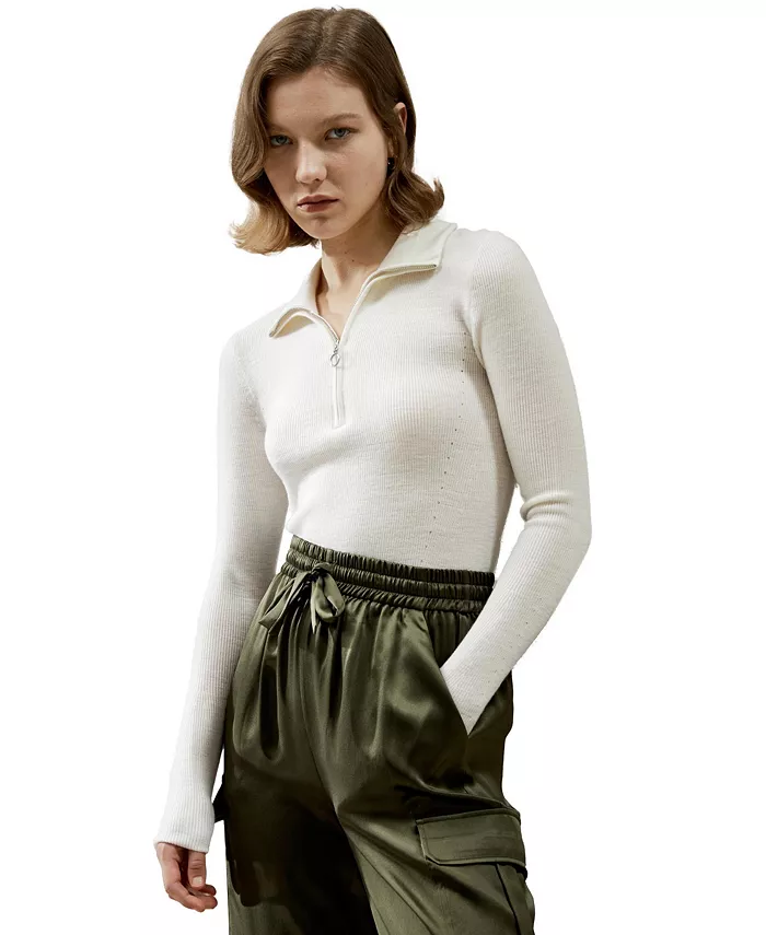 Женский ребристый свитер Gaia из ультратонкой шерсти с застежкой-молнией на половину длины LILYSILK, белый
Женский ребристый свитер Gaia из ультратонкой шерсти с застежкой-молнией на половину длины LILYSILK, белый