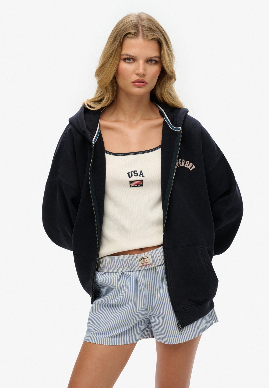 Толстовка на молнии ATHLETIC ESSENTIALS HOODIE Superdry, синий 
Толстовка на молнии ATHLETIC ESSENTIALS HOODIE Superdry, синий