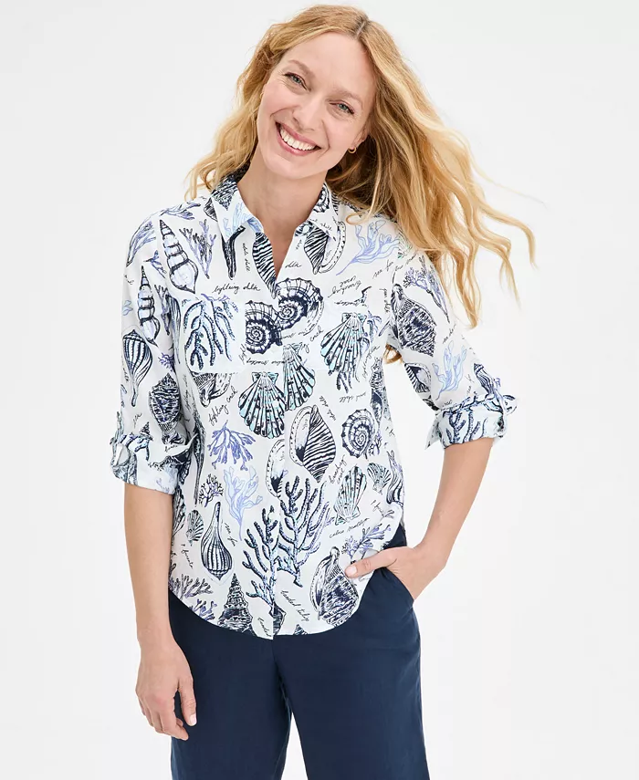 Миниатюрная льняная блузка с отворотами на рукавах и принтом Charter Club, мультиколор
Миниатюрная льняная блузка с отворотами на рукавах и принтом Charter Club, мультиколор