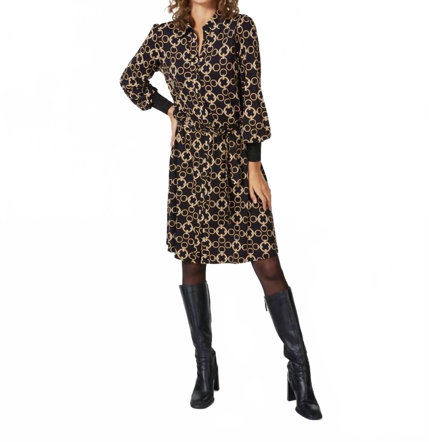 ESQUALO Платье Celina с принтом в виде цепочек, ребристой отделкой и блестящими манжетами, черно-золотое
ESQUALO Платье Celina с принтом в виде цепочек, ребристой отделкой и блестящими манжетами, черно-золотое