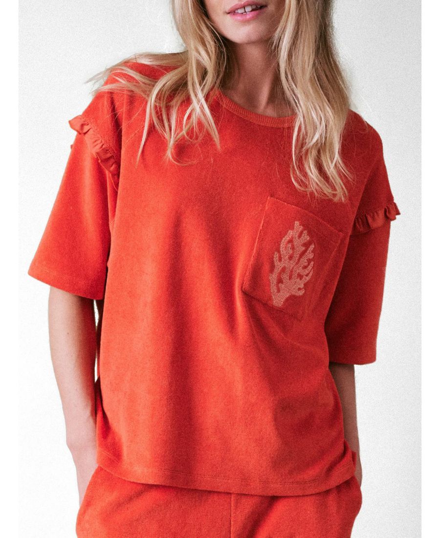 Женская блузка из махровой ткани цвета морского коралла с оборками Cape Cove, Burnt orange
Женская блузка из махровой ткани цвета морского коралла с оборками Cape Cove, Burnt orange