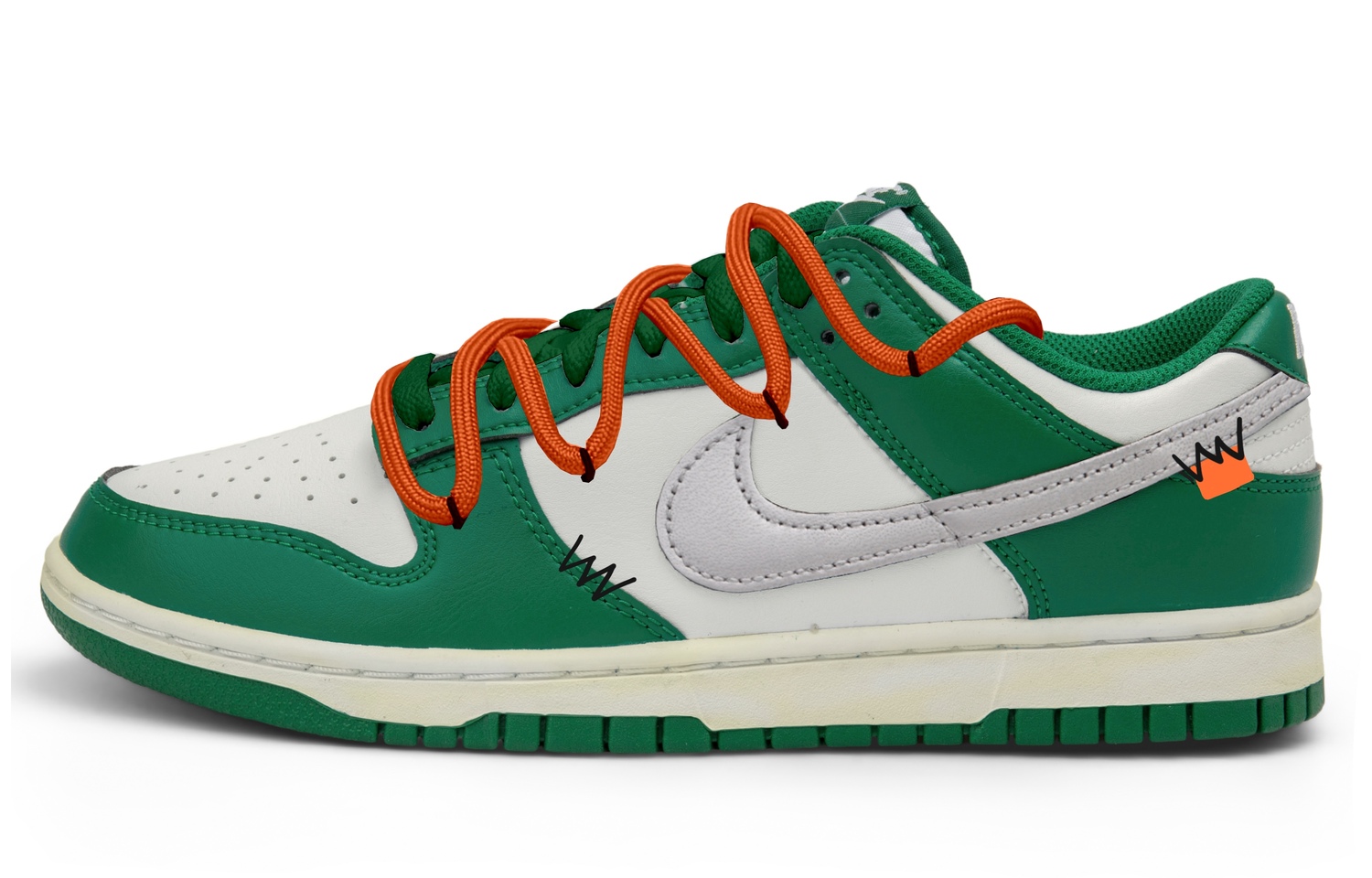 Nike Мужские низкие скейтбордные кроссовки Dunk, белый с зелеными элементами
Nike Мужские низкие скейтбордные кроссовки Dunk, белый с зелеными элементами