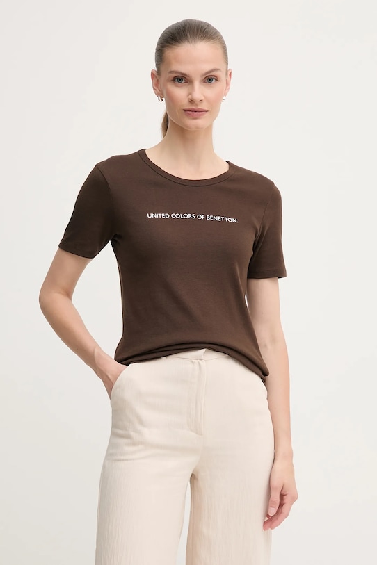 Хлопковая футболка United Colors Of Benetton, коричневый 
Хлопковая футболка United Colors Of Benetton, коричневый