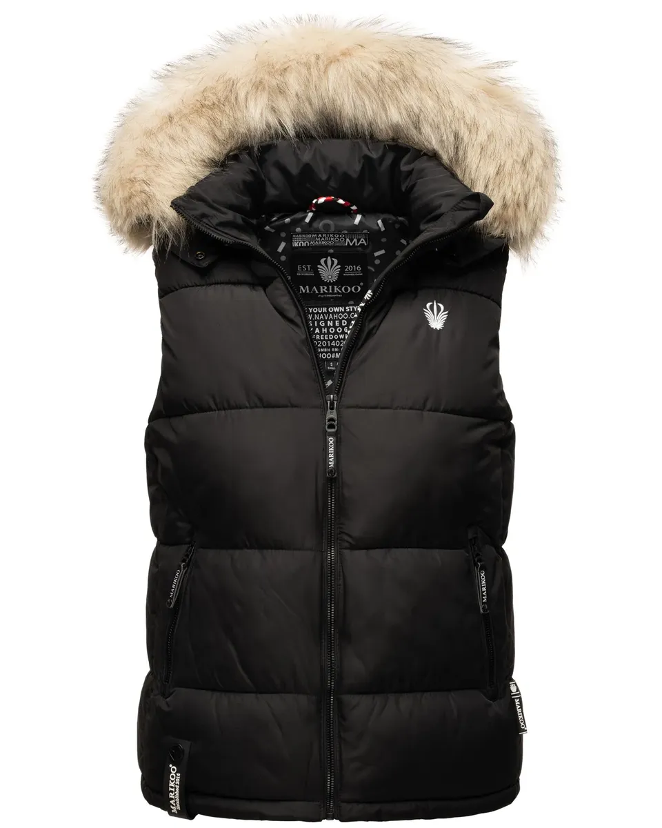 Стеганый жилет Marikoo "Хлопья льда", теплый стеганый жилет со съемным воротником из искусственного меха, черный
Стеганый жилет Marikoo "Хлопья льда", теплый стеганый жилет со съемным воротником из искусственного меха, черный