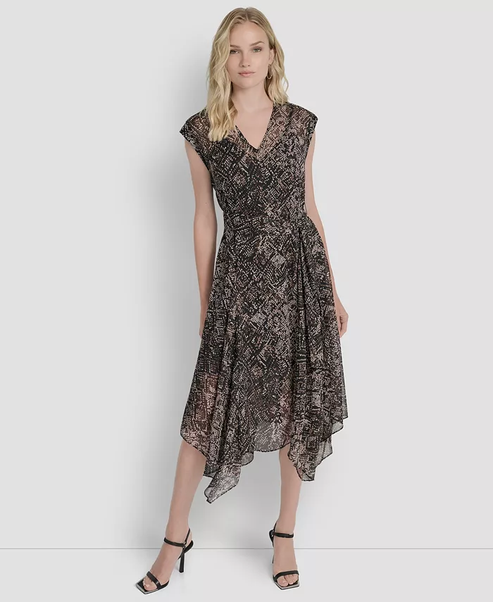 Женское платье без рукавов с V-образным вырезом, облегающее и расклешенное DKNY
Женское платье без рукавов с V-образным вырезом, облегающее и расклешенное DKNY