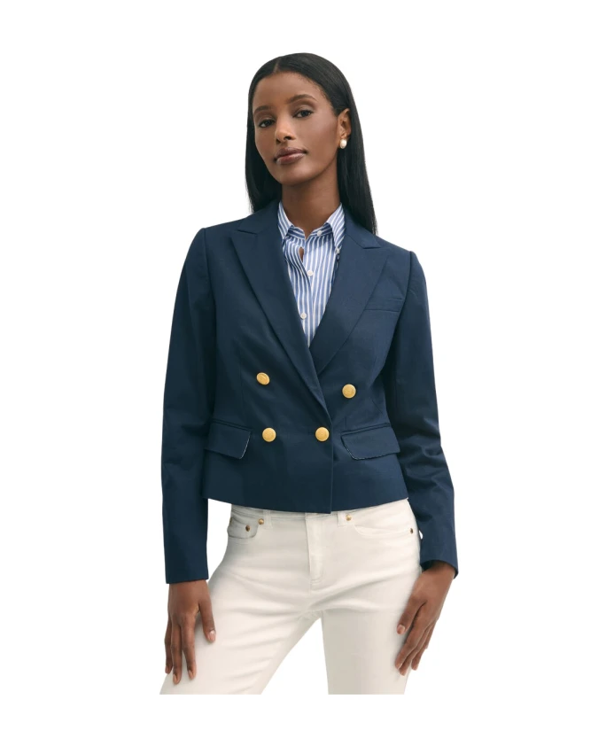 Укороченный двубортный блейзер из фая Brooks Brothers, синий
Укороченный двубортный блейзер из фая Brooks Brothers, синий