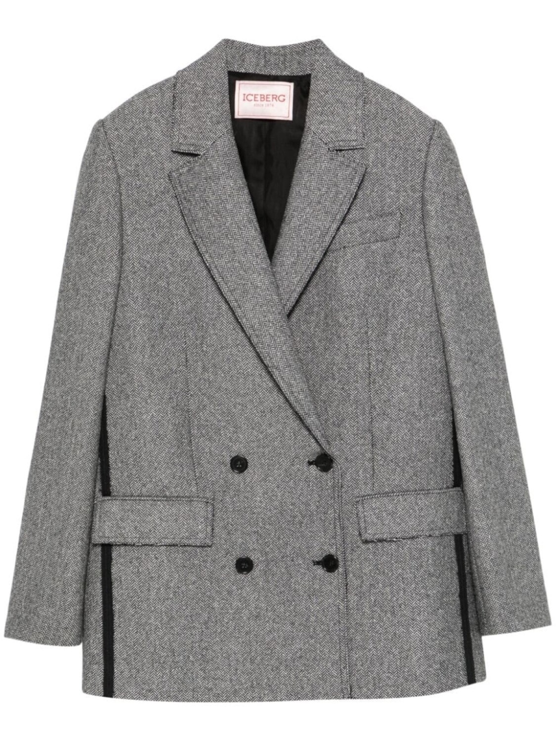 Двубортный пиджак Iceberg с узором «в ёлочку», черный 
Двубортный пиджак Iceberg с узором «в ёлочку», черный