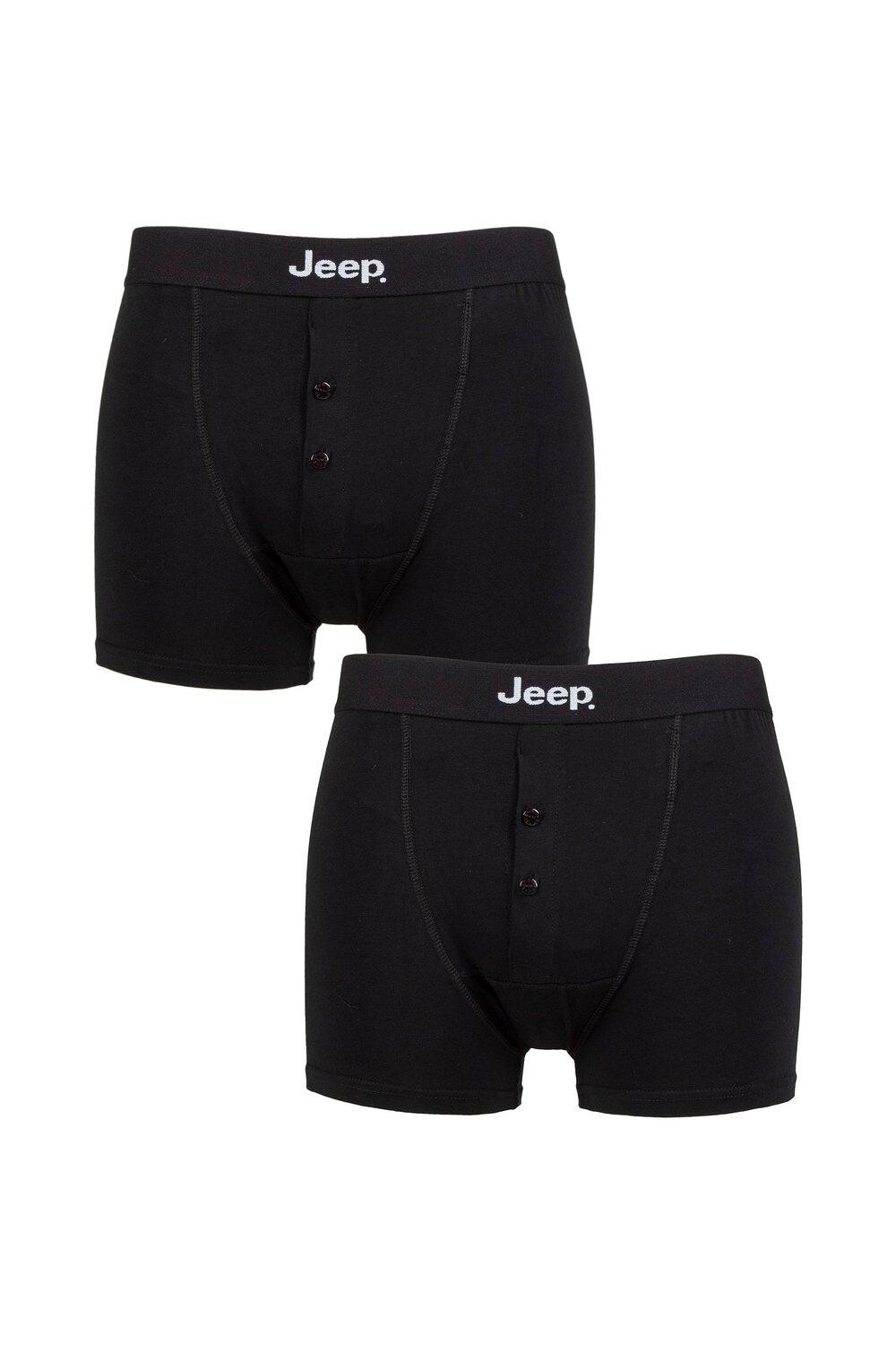 Комплект из 2 хлопковых однотонных боксеров-боксеров с пуговицами спереди Jeep, черный