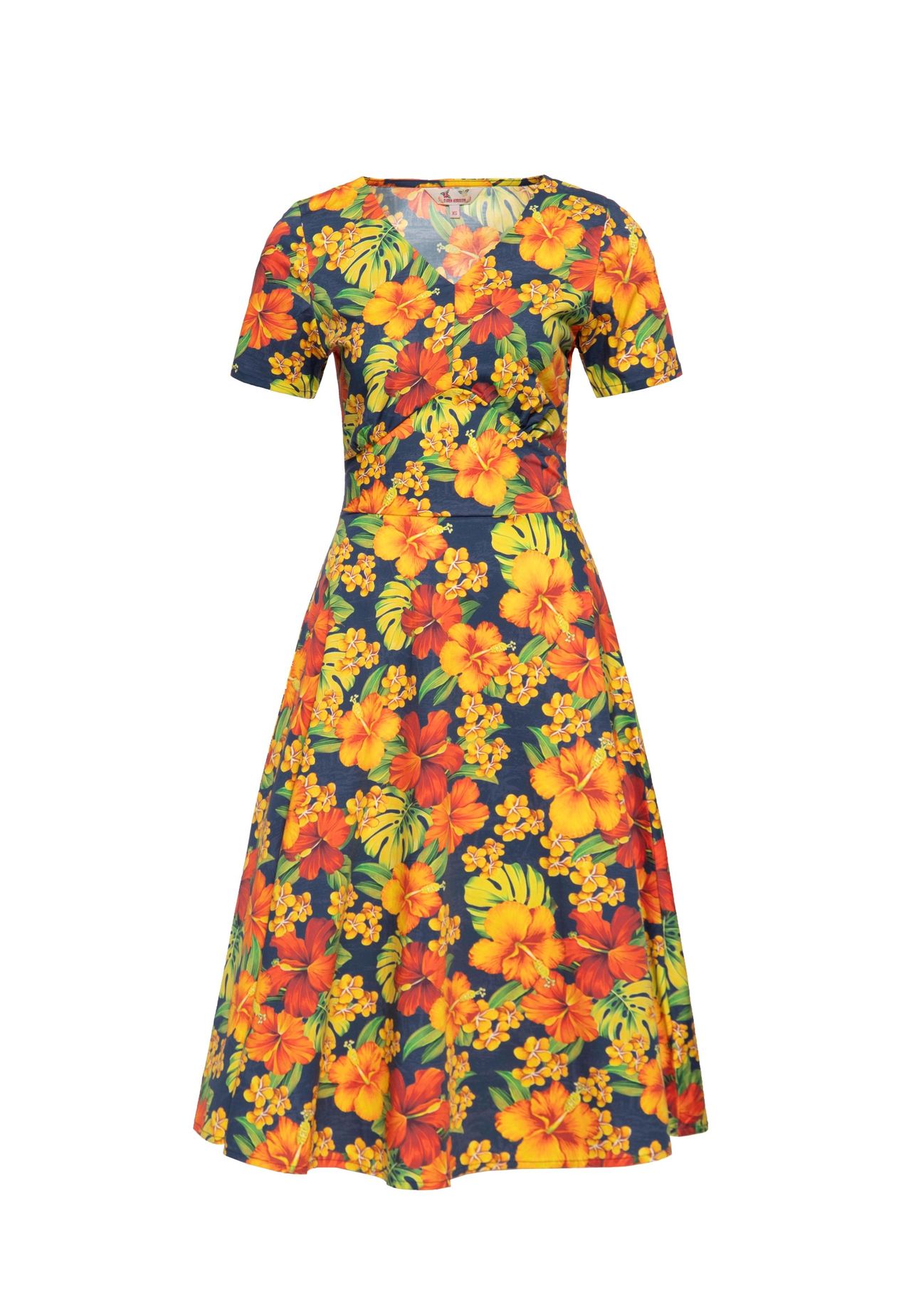 Платье А-силуэта Hibiscus с V-образным вырезом QUEEN KEROSIN, мультиколор 
Платье А-силуэта Hibiscus с V-образным вырезом QUEEN KEROSIN, мультиколор