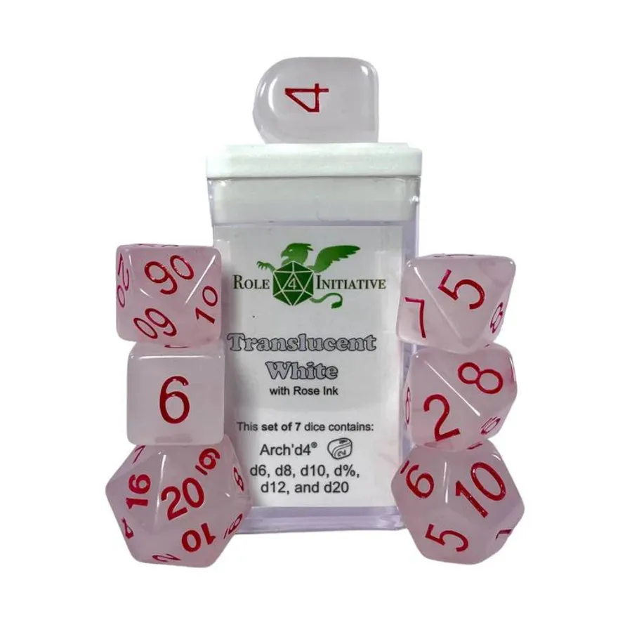 Многогранные игральные кости — полупрозрачные белые с розой и аркой4 (7), Game Dice - Translucent (Role 4 Initiative)
Многогранные игральные кости — полупрозрачные белые с розой и аркой4 (7), Game Dice - Translucent (Role 4 Initiative)