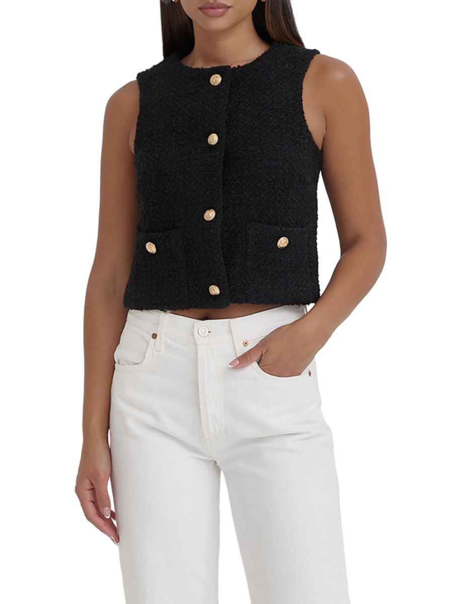 Короткий жилет на пуговицах из твида Felicia 4th & Reckless, черный
Короткий жилет на пуговицах из твида Felicia 4th & Reckless, черный