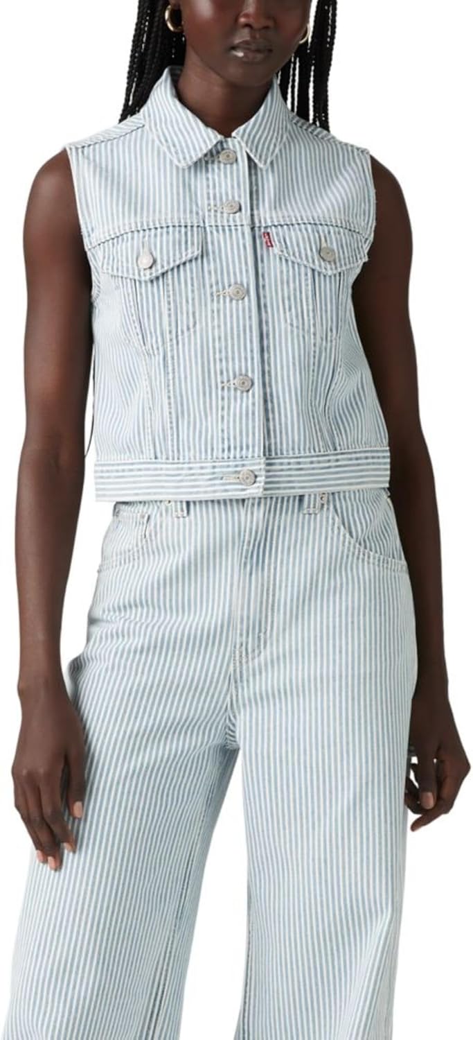 Женский жилет Levi's короткий на пуговицах, голубой/белый
Женский жилет Levi's короткий на пуговицах, голубой/белый