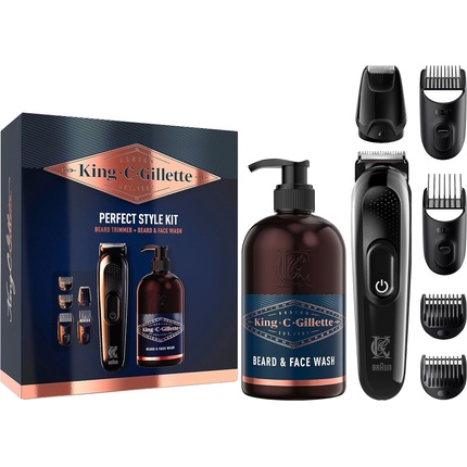 King C. Men's Perfect Style Beard Kit Подарочный набор с триммером и средством для мытья бороды и лица Gillette
King C. Men's Perfect Style Beard Kit Подарочный набор с триммером и средством для мытья бороды и лица Gillette