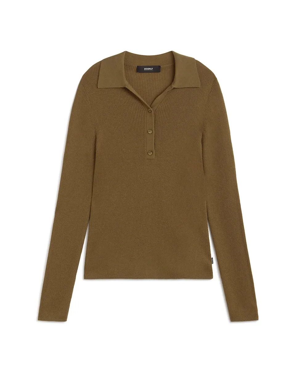 Женский трикотажный джемпер с воротником на пуговицах Ecoalf, горчичный
Женский трикотажный джемпер с воротником на пуговицах Ecoalf, горчичный