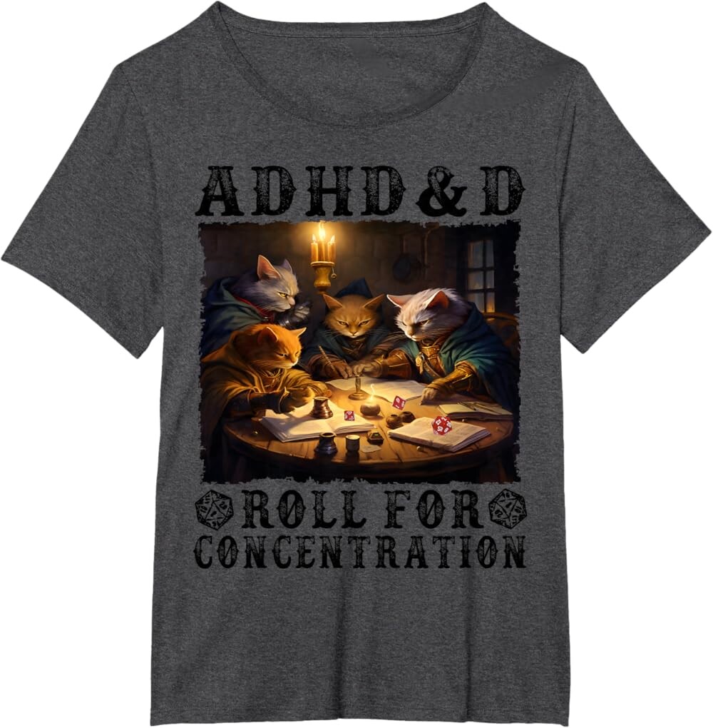 Женская футболка Funny Tees Gamer RPG Apparel Cats RPG Gamer Roll For Concentration, темно-серый
Женская футболка Funny Tees Gamer RPG Apparel Cats RPG Gamer Roll For Concentration, темно-серый