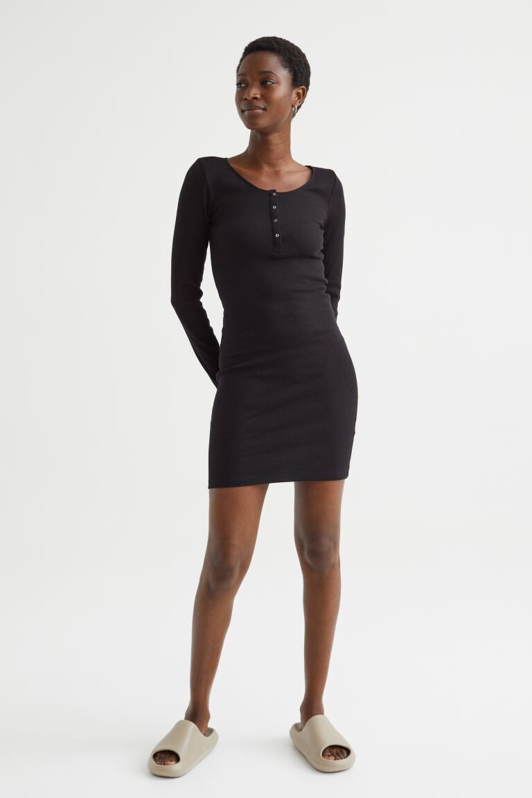 Платье из джерси с пуговицами сверху H&M, черный/темно-зеленый хаки
Платье из джерси с пуговицами сверху H&M, черный/темно-зеленый хаки