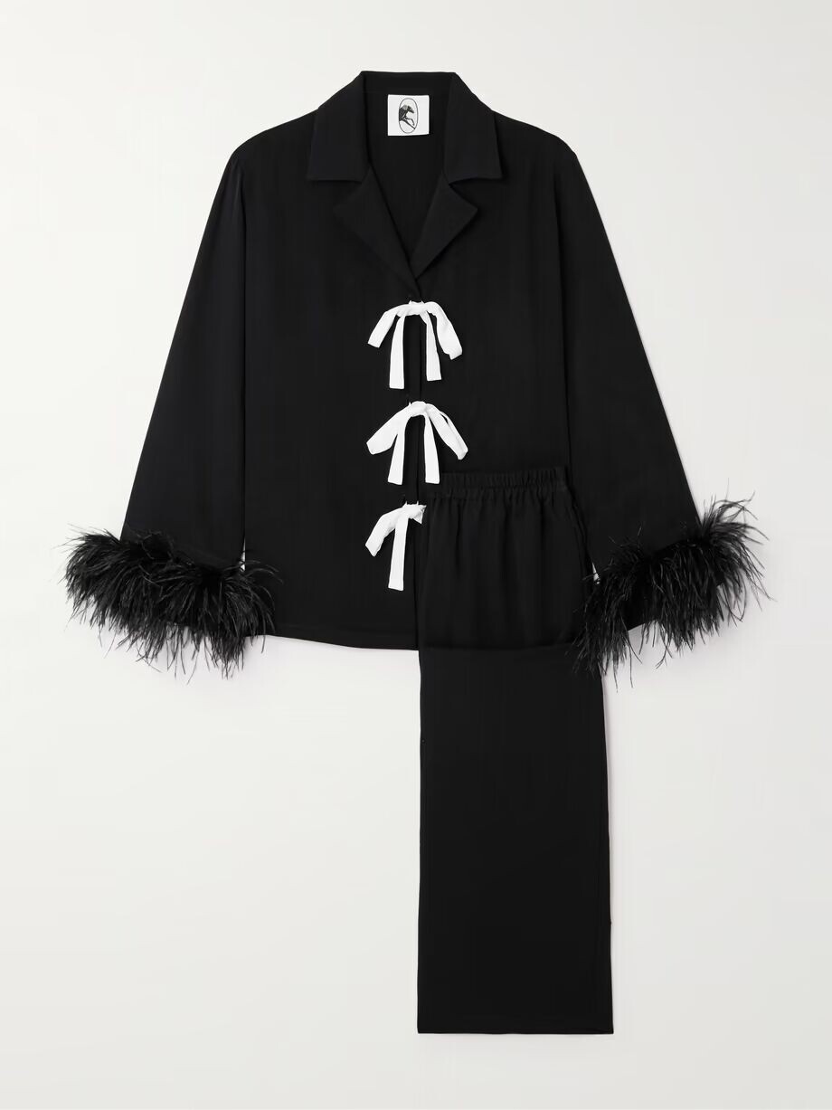 Пижамный комплект из твила с отделкой перьями для вечеринки Sleeper, черный
Пижамный комплект из твила с отделкой перьями для вечеринки Sleeper, черный