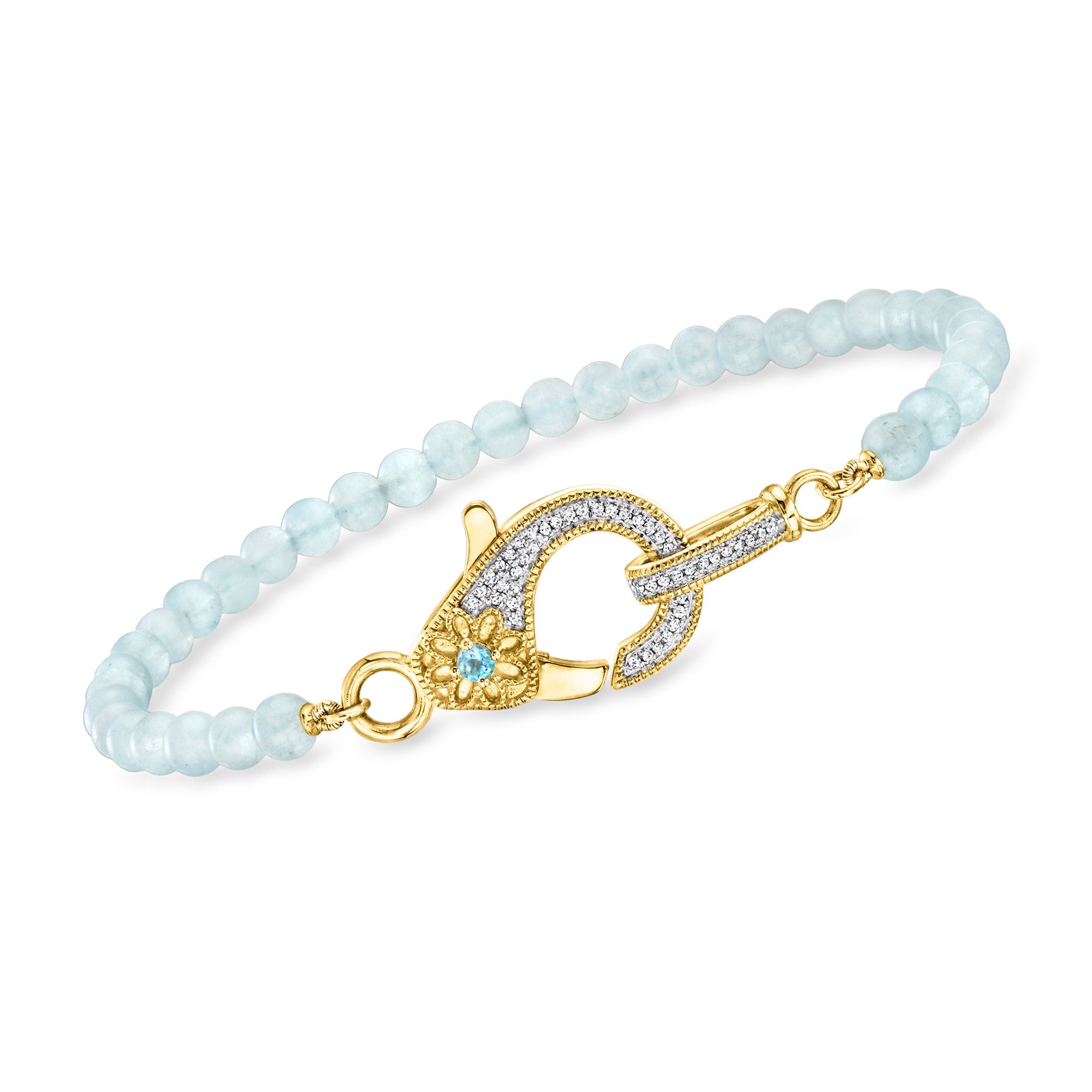 Браслет Ross-Simons с аквамарином, бриллиантами, застежкой-карабином и одним топазом Swiss Blue из 18-каратного золота поверх стерлингового серебра Ross-Simons, 7 In
Браслет Ross-Simons с аквамарином, бриллиантами, застежкой-карабином и одним топазом Swiss Blue из 18-каратного золота поверх стерлингового серебра Ross-Simons, 7 In