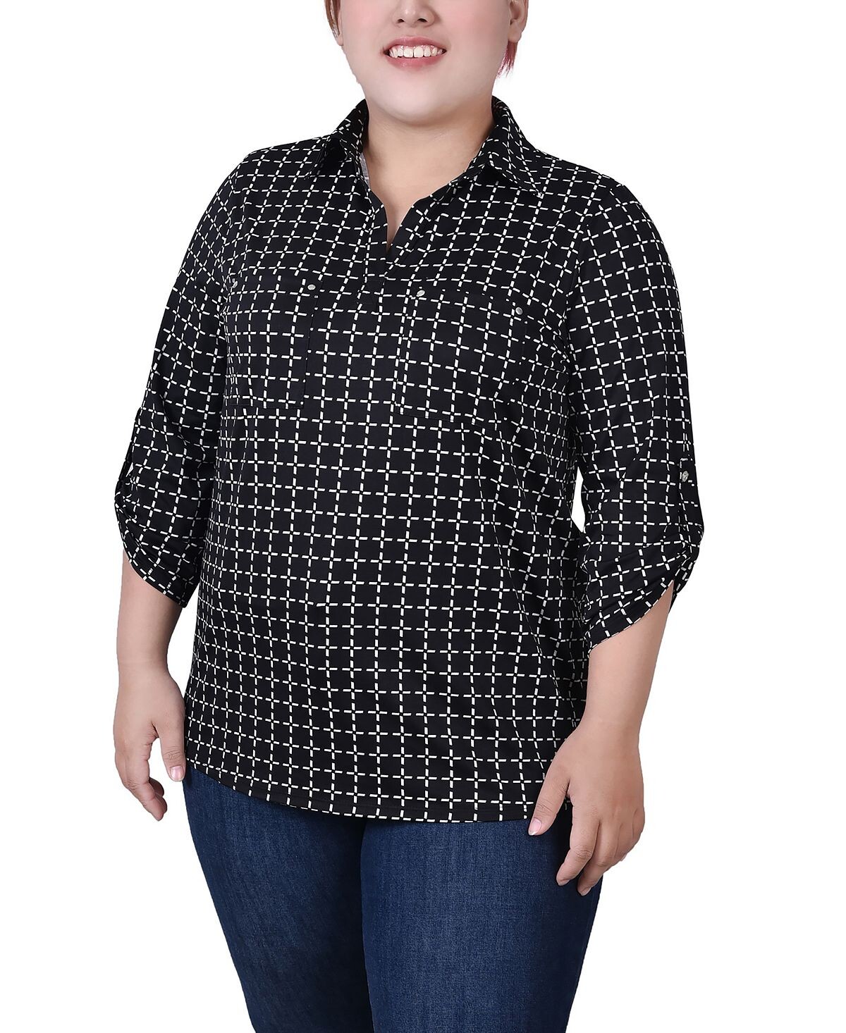 Плюс размер топ с заклепками и рукавами 3/4 со сборками NY Collection, мульти
Плюс размер топ с заклепками и рукавами 3/4 со сборками NY Collection, мульти