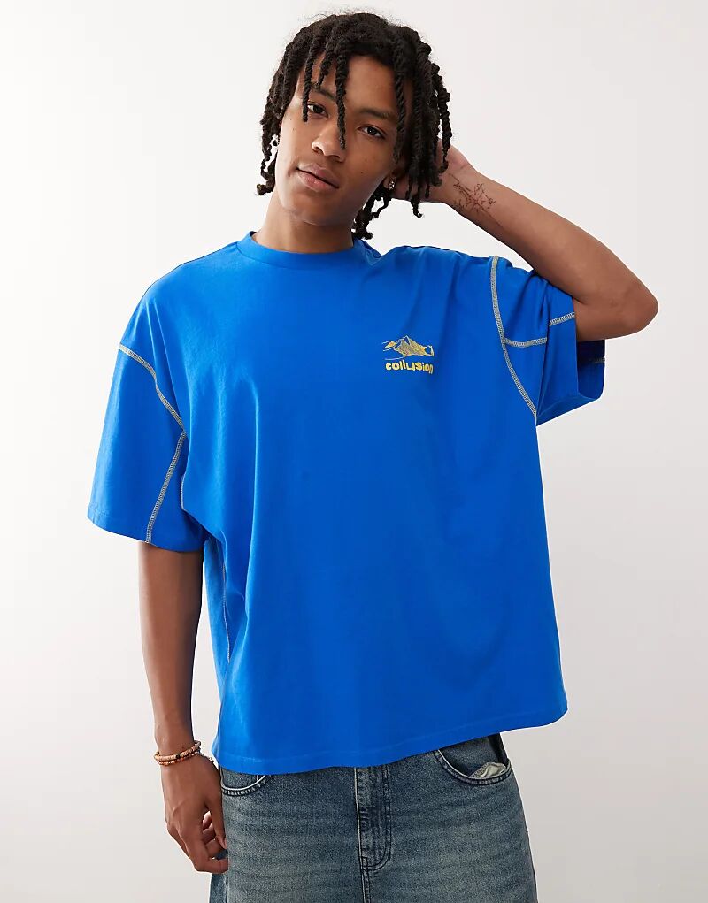 Футболка COLLUSION свободного кроя с принтом и плоскими деталями синего цвета
Футболка COLLUSION свободного кроя с принтом и плоскими деталями синего цвета
