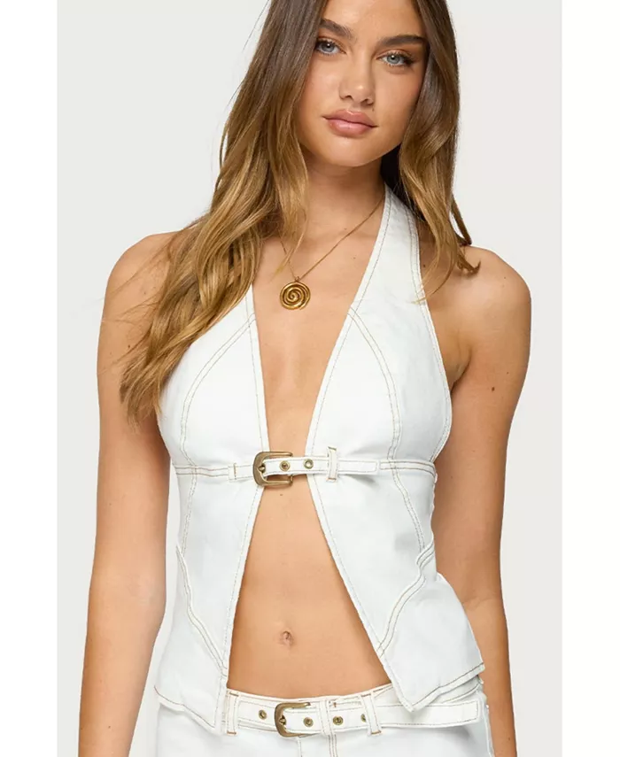 Женский денимовый топ-халтер Ciel с разрезом спереди Edikted, белый
Женский денимовый топ-халтер Ciel с разрезом спереди Edikted, белый