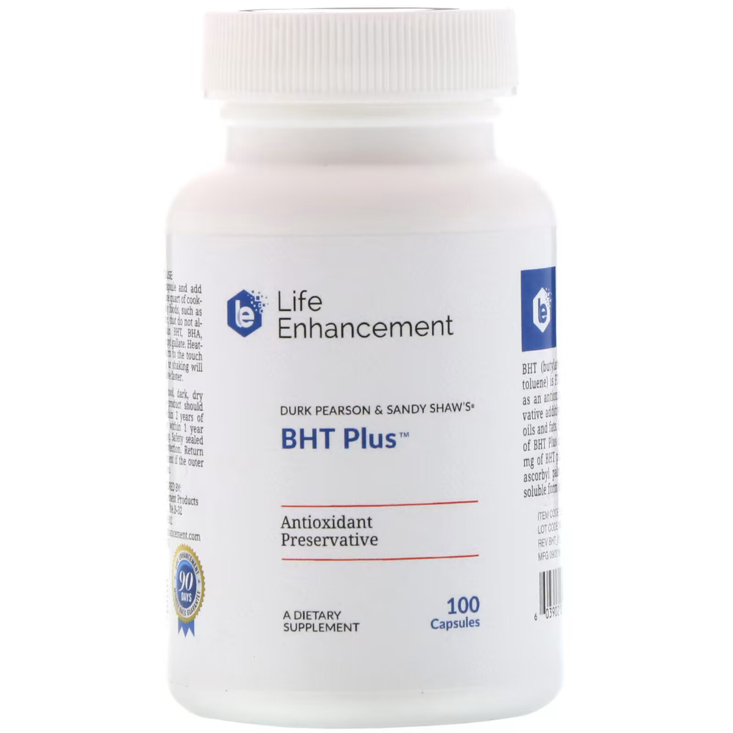 Life Enhancement, Durk Pearson & Sandy Shaw's BHT Plus, добавка с бутилгидрокситолуолом, 100 капсул
Life Enhancement, Durk Pearson & Sandy Shaw's BHT Plus, добавка с бутилгидрокситолуолом, 100 капсул