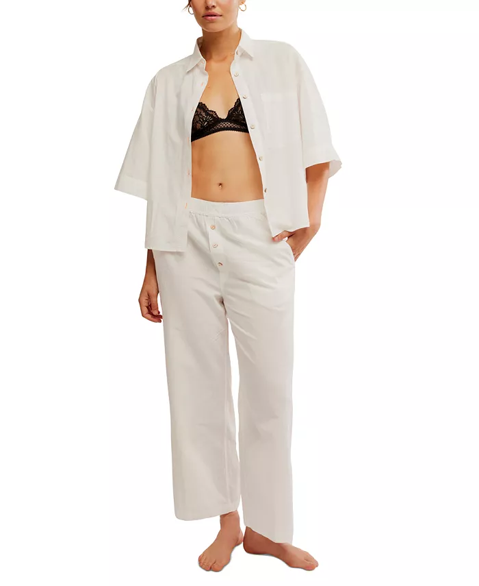 Женский летний пижамный комплект из хлопка с короткими рукавами Free People, белый
Женский летний пижамный комплект из хлопка с короткими рукавами Free People, белый