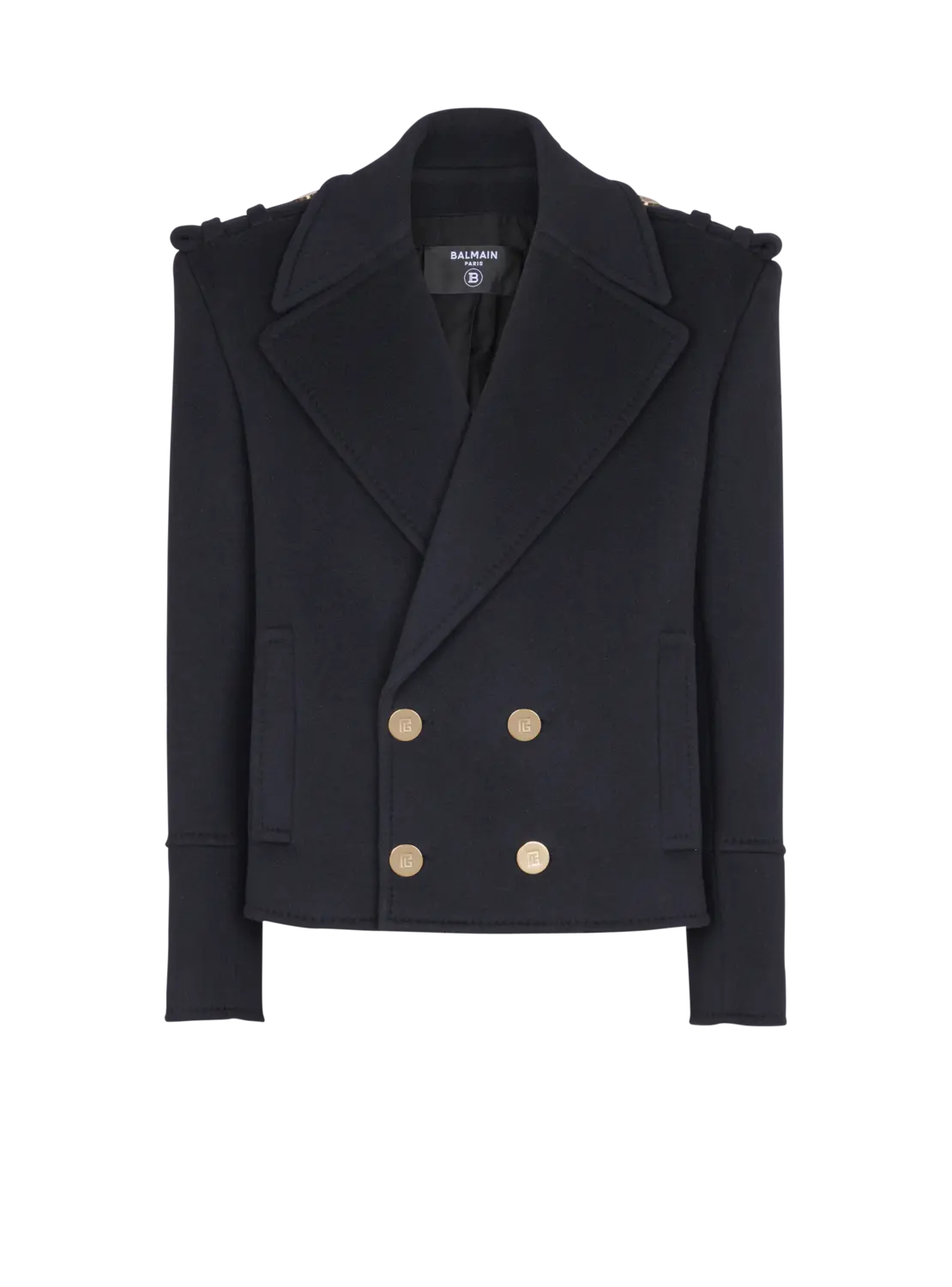 Укороченный шерстяной бушлат Balmain, темно-синий
Укороченный шерстяной бушлат Balmain, темно-синий
