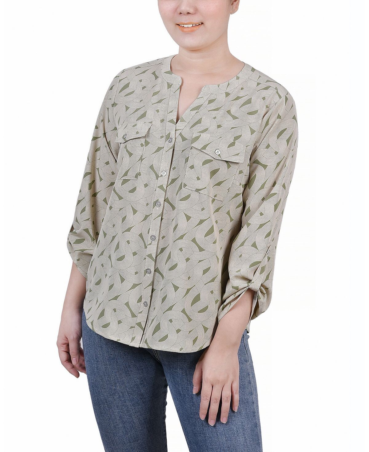 Миниатюрная блузка с отворотами на рукавах 3/4 и y-образным вырезом NY Collection, мульти
Миниатюрная блузка с отворотами на рукавах 3/4 и y-образным вырезом NY Collection, мульти