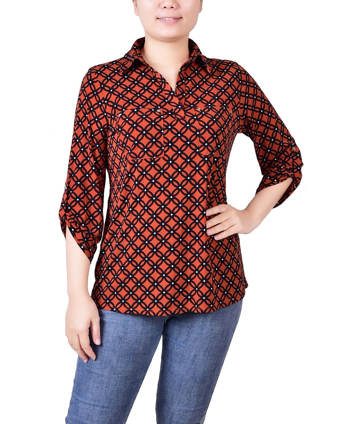 Топ с y-образным вырезом и заклепками на рукавах 3/4 для миниатюрных размеров NY Collection, мульти
Топ с y-образным вырезом и заклепками на рукавах 3/4 для миниатюрных размеров NY Collection, мульти